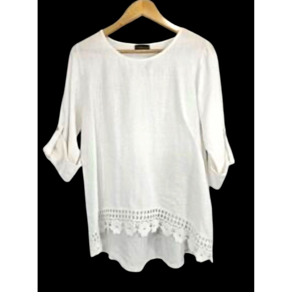 Terzo Millennio Italy 100% Linen White Crochet Lace Hem Tunic Top M Lagnelook